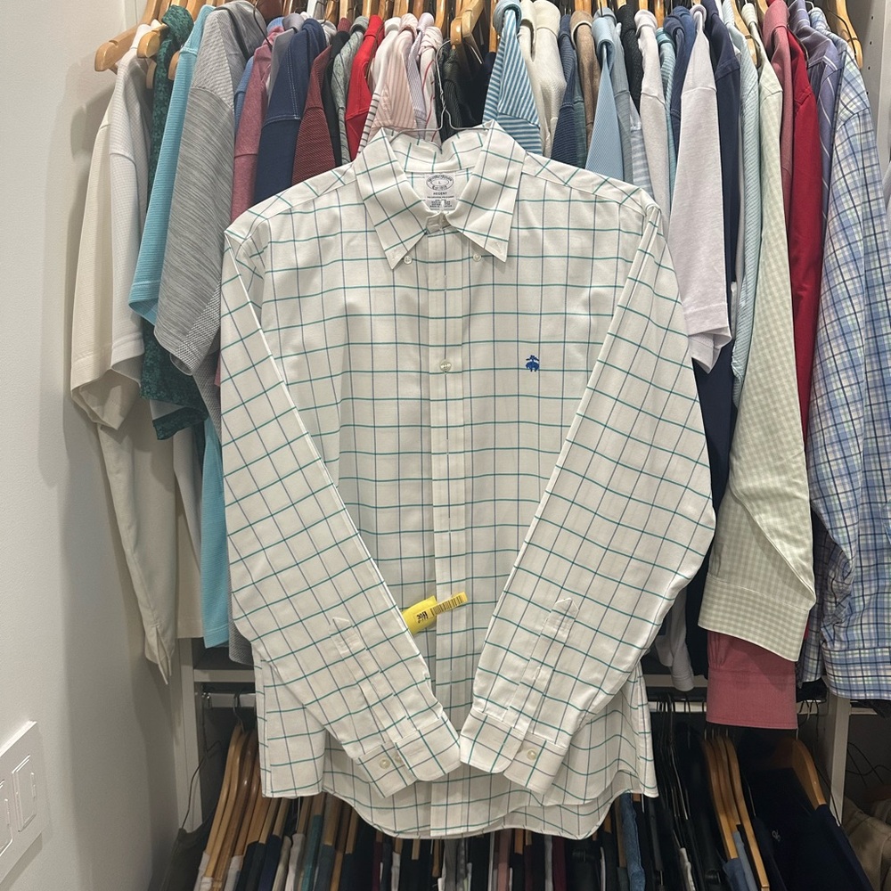 Brooks Brothers White and Green Dress Shirt Classic Style